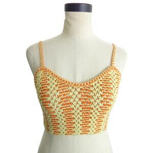 Zara Open Crochet Orange Bralette Crop Top Strappy Medium Hippy Boho Beach